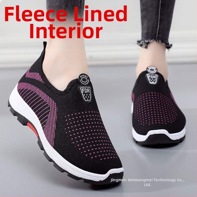 Moteriški drobiniai batai su vilnine įdare, neslidus plokščias padas, slip-on stilius