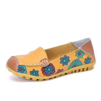 Ženske mokasine s floralnim uzorkom, gornji dio od prave kože, TPR potplat, niski pet 1–3 cm