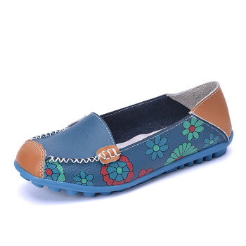Ženske mokasine s floralnim uzorkom, gornji dio od prave kože, TPR potplat, niski pet 1–3 cm