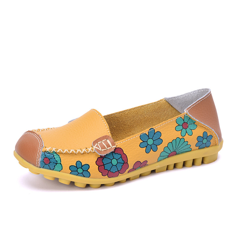 Ženske mokasine s floralnim uzorkom, gornji dio od prave kože, TPR potplat, niski pet 1–3 cm