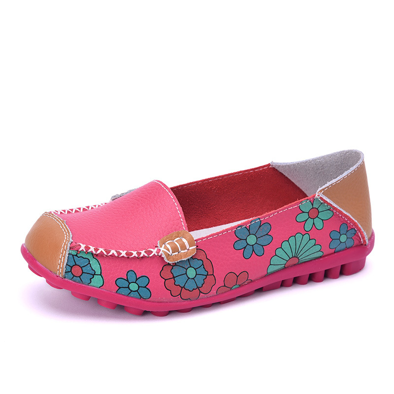 Ženske mokasine s floralnim uzorkom, gornji dio od prave kože, TPR potplat, niski pet 1–3 cm