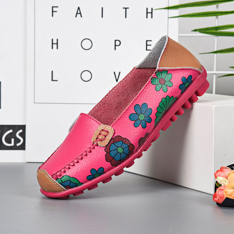 Ženske mokasine s floralnim uzorkom, gornji dio od prave kože, TPR potplat, niski pet 1–3 cm