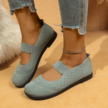 Ženske mrežaste tenisice, prozračne slip-on, okrugli vrh, niski kvadratni pet, ljeto