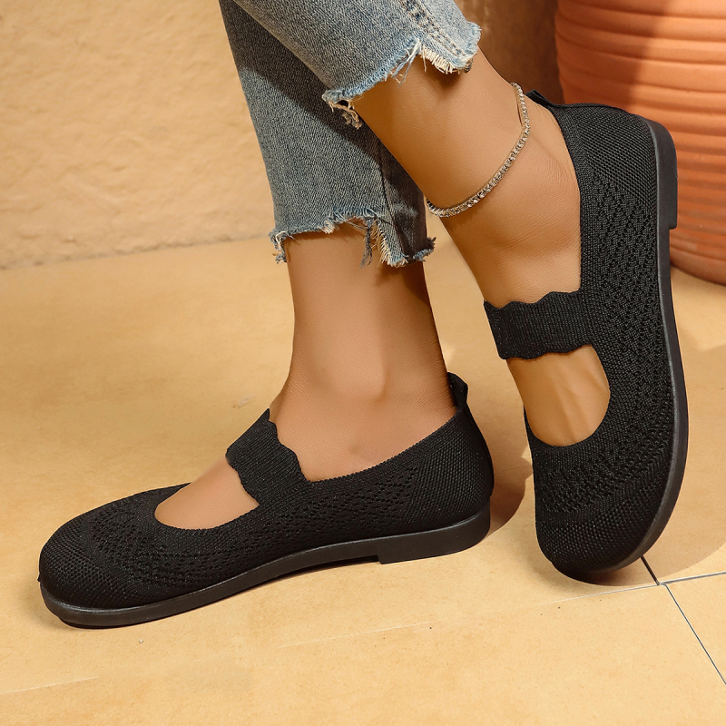 Ženske mrežaste tenisice, prozračne slip-on, okrugli vrh, niski kvadratni pet, ljeto