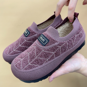 Zimske ženske pamučne cipele, slip-on, gornji dio od nabuka, ravni potpetica, podstavljena umjetnim krznom