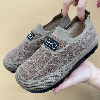 Zimske ženske pamučne cipele, slip-on, gornji dio od nabuka, ravni potpetica, podstavljena umjetnim krznom