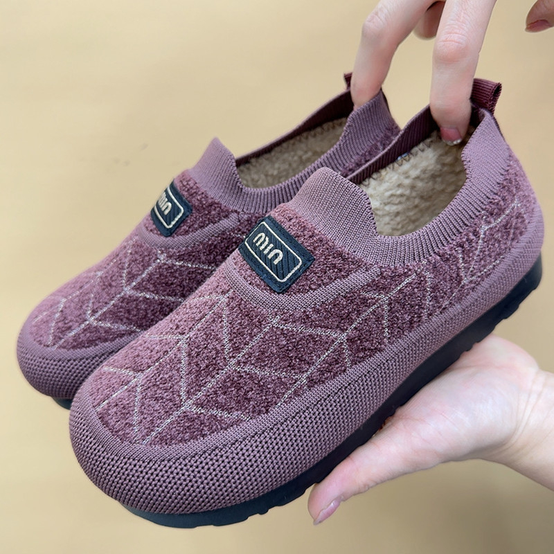 Zimske ženske pamučne cipele, slip-on, gornji dio od nabuka, ravni potpetica, podstavljena umjetnim krznom