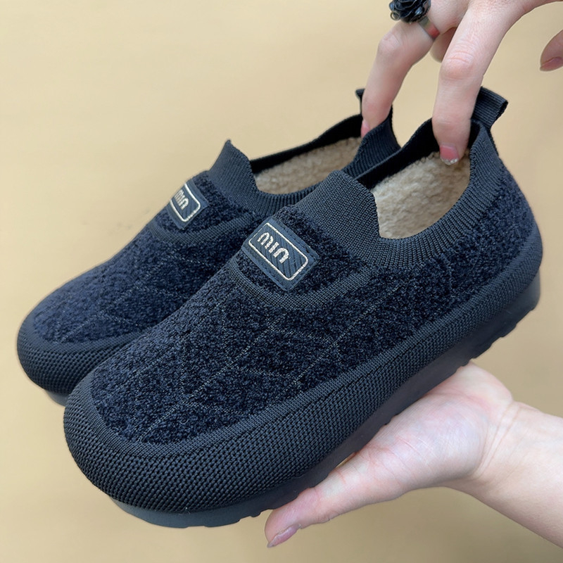 Zimske ženske pamučne cipele, slip-on, gornji dio od nabuka, ravni potpetica, podstavljena umjetnim krznom