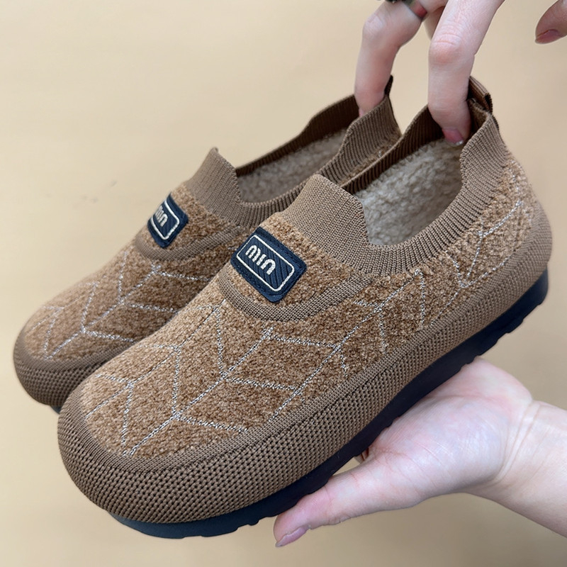Zimske ženske pamučne cipele, slip-on, gornji dio od nabuka, ravni potpetica, podstavljena umjetnim krznom