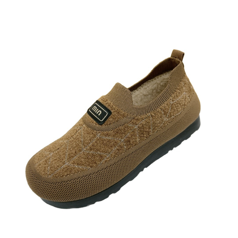 Zimske ženske pamučne cipele, slip-on, gornji dio od nabuka, ravni potpetica, podstavljena umjetnim krznom