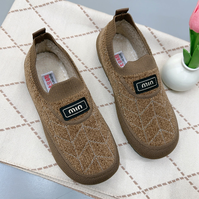 Zimske ženske pamučne cipele, slip-on, gornji dio od nabuka, ravni potpetica, podstavljena umjetnim krznom