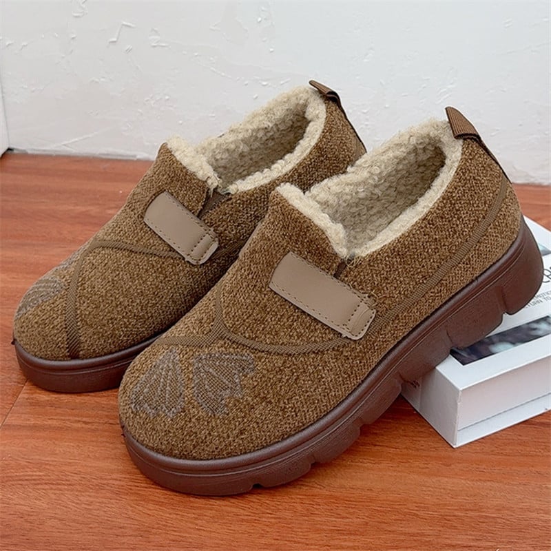 Damske zimske pamucne cipele s umjetnim plišom, slip-on, niski plosnati potplat, apstraktan uzorak