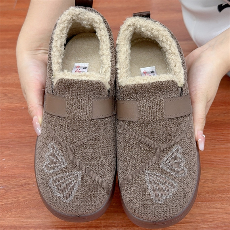 Damske zimske pamucne cipele s umjetnim plišom, slip-on, niski plosnati potplat, apstraktan uzorak