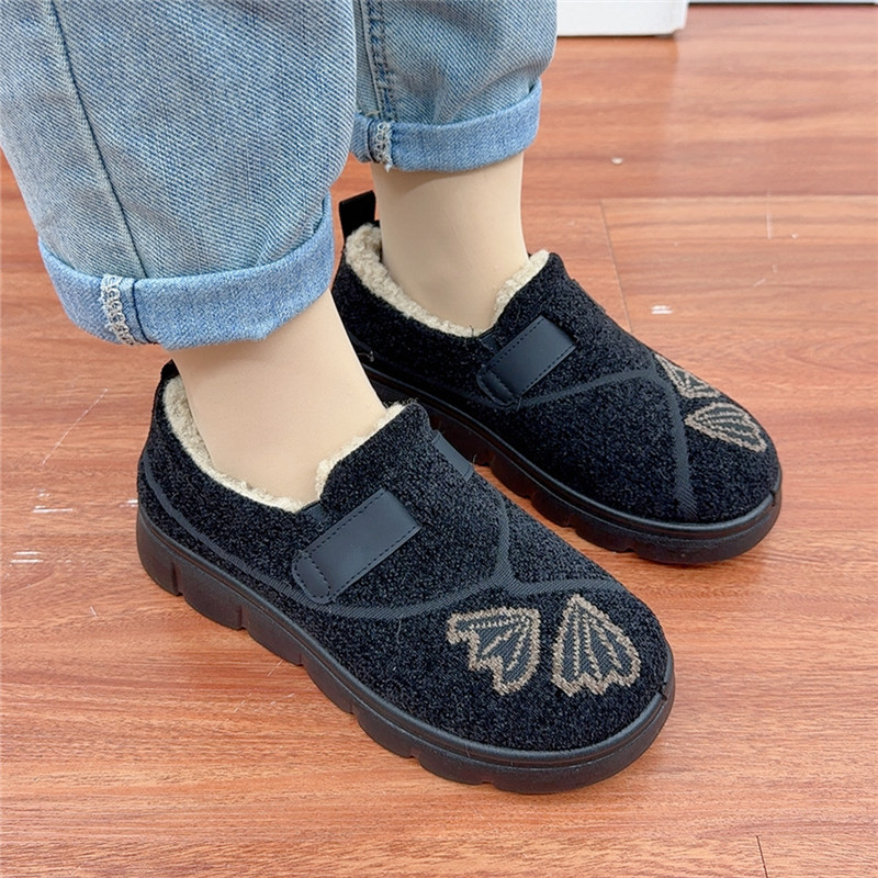 Damske zimske pamucne cipele s umjetnim plišom, slip-on, niski plosnati potplat, apstraktan uzorak