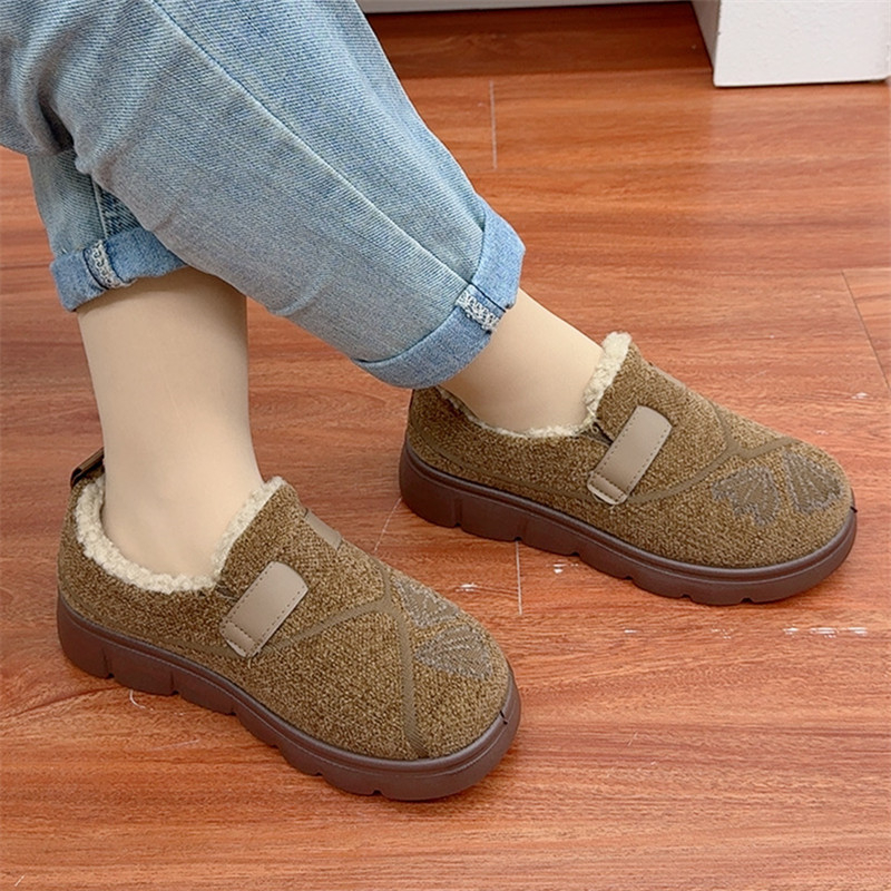 Damske zimske pamucne cipele s umjetnim plišom, slip-on, niski plosnati potplat, apstraktan uzorak