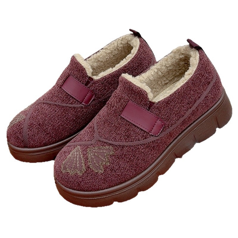 Damske zimske pamucne cipele s umjetnim plišom, slip-on, niski plosnati potplat, apstraktan uzorak