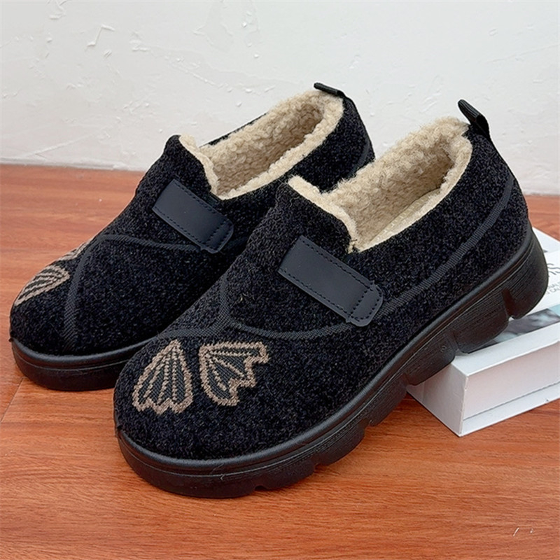 Damske zimske pamucne cipele s umjetnim plišom, slip-on, niski plosnati potplat, apstraktan uzorak