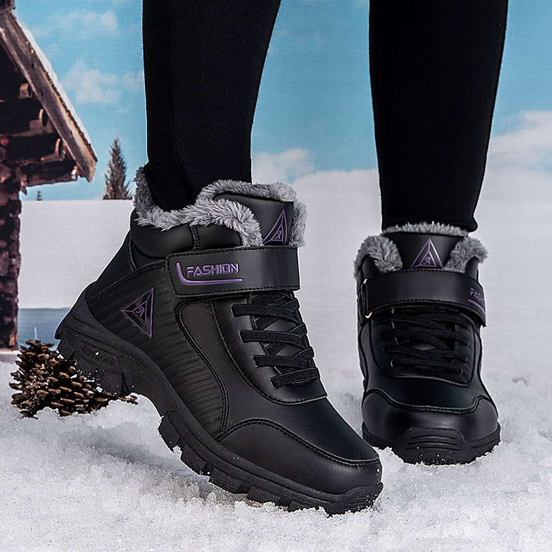 Унисекс зимни обувки от PU изкуствена кожа, закопчаване с велкро, закръглена носка, плосък ток — издание Зима 2024