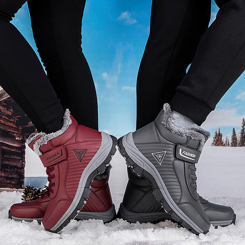 Унисекс зимни обувки от PU изкуствена кожа, закопчаване с велкро, закръглена носка, плосък ток — издание Зима 2024