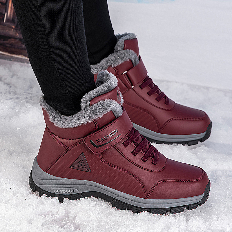 Унисекс зимни обувки от PU изкуствена кожа, закопчаване с велкро, закръглена носка, плосък ток — издание Зима 2024