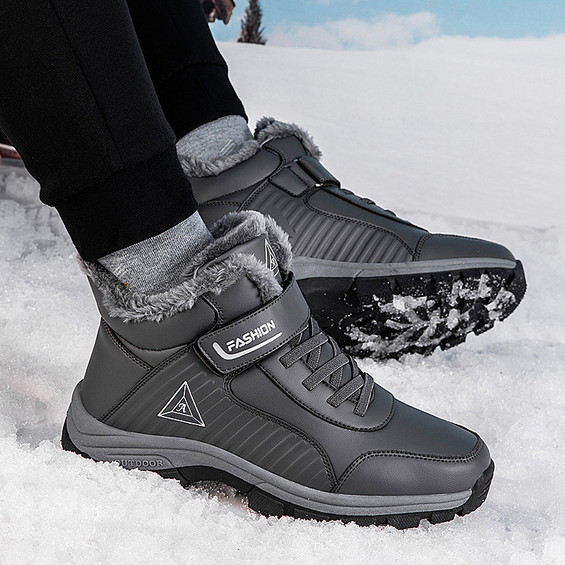 Унисекс зимни обувки от PU изкуствена кожа, закопчаване с велкро, закръглена носка, плосък ток — издание Зима 2024