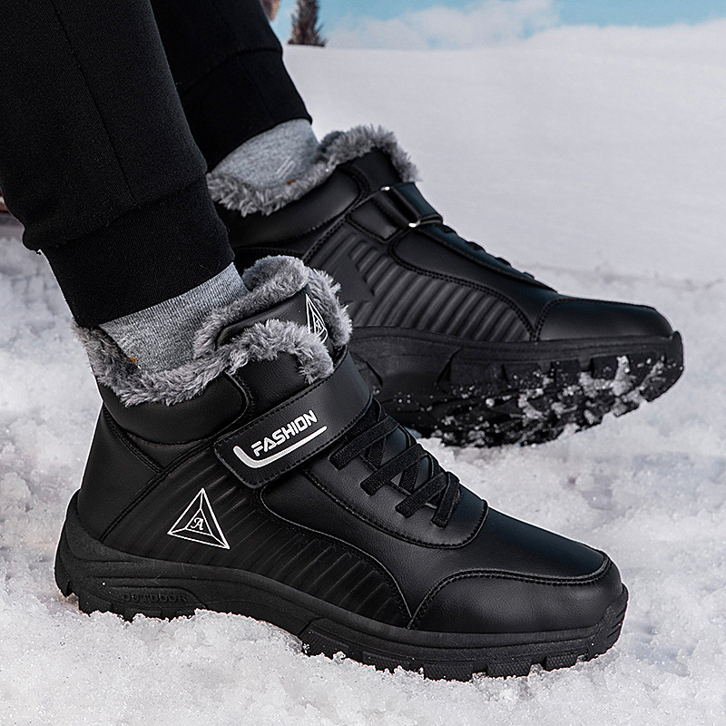 Унисекс зимни обувки от PU изкуствена кожа, закопчаване с велкро, закръглена носка, плосък ток — издание Зима 2024