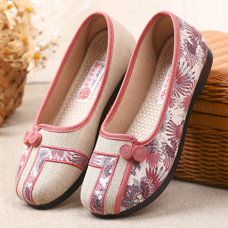 Moterų rankomis austos plokščios basutės; elastinga viršutinė dalis, TPR padas, slip-on, kvėpuojanti vidinė danga