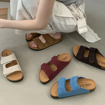 Moterų Velcro platformos šlepetės, etninio stiliaus, apvalus priekis, gumos padas, viršus: super pluoštas (Pavasaris 2025)