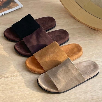Ženske slip-on sandale od velura, dišuće, gumena ravna potplata, svakodnevna upotreba, debljina potplata 0–3 cm