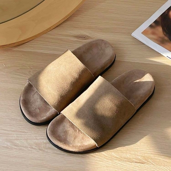 Ženske slip-on sandale od velura, dišuće, gumena ravna potplata, svakodnevna upotreba, debljina potplata 0–3 cm