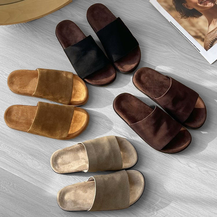 Ženske slip-on sandale od velura, dišuće, gumena ravna potplata, svakodnevna upotreba, debljina potplata 0–3 cm