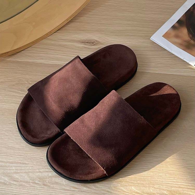 Ženske slip-on sandale od velura, dišuće, gumena ravna potplata, svakodnevna upotreba, debljina potplata 0–3 cm