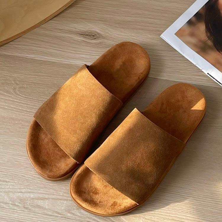 Ženske slip-on sandale od velura, dišuće, gumena ravna potplata, svakodnevna upotreba, debljina potplata 0–3 cm