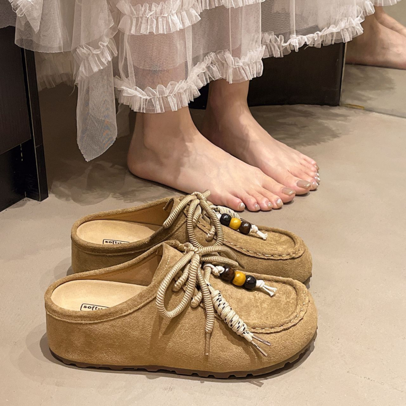 Sandale pentru femei, în stil Birkenstock, cu deget închis, slip-on, cu talpă groasă pentru creșterea înălțimii (partea superioară: nubuc de vițel; talpă: EVA; grosimea talpii: 0–3 cm; toc plat)