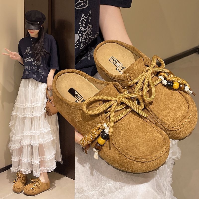 Sandale pentru femei, în stil Birkenstock, cu deget închis, slip-on, cu talpă groasă pentru creșterea înălțimii (partea superioară: nubuc de vițel; talpă: EVA; grosimea talpii: 0–3 cm; toc plat)