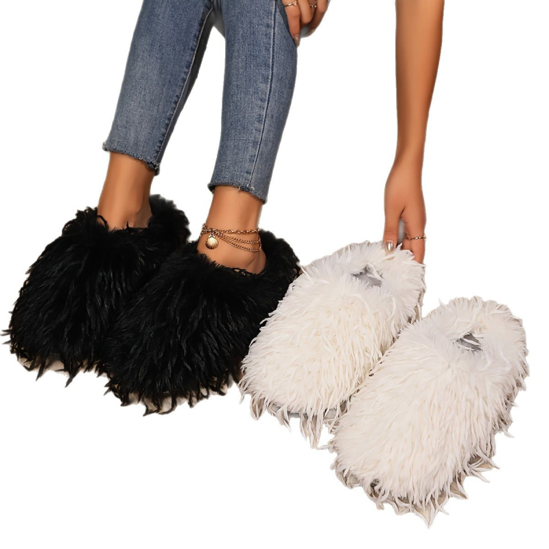 Papuci de iarnă pentru femei cu acoperire a călcâiului, căptuțiți cu pluș sintetic, partea superioară din material textil, talpă plată, grosime talpă 0–3 cm