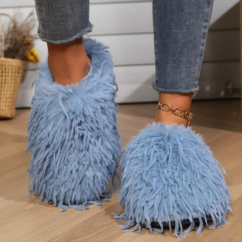 Papuci de iarnă pentru femei cu acoperire a călcâiului, căptuțiți cu pluș sintetic, partea superioară din material textil, talpă plată, grosime talpă 0–3 cm