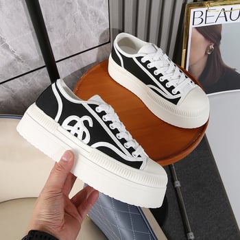 Rhoades pantofi dama din pânză, talpă groasă, șireturi, înălțimea părții superioare 3–7 cm, talpă din cauciuc, căptușeală din lână de miel, culoare solidă, toamnă 2024