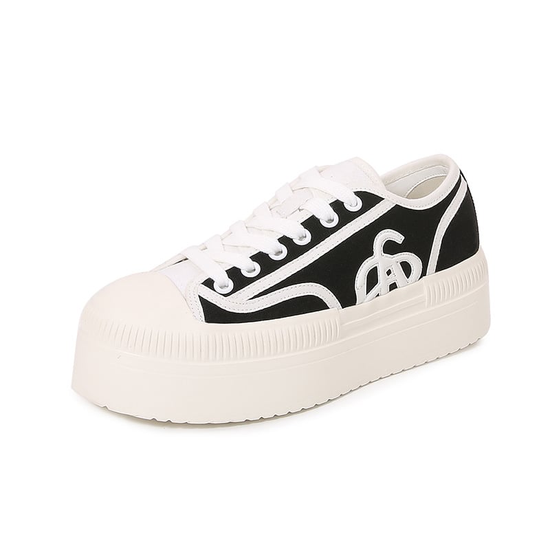 Rhoades pantofi dama din pânză, talpă groasă, șireturi, înălțimea părții superioare 3–7 cm, talpă din cauciuc, căptușeală din lână de miel, culoare solidă, toamnă 2024