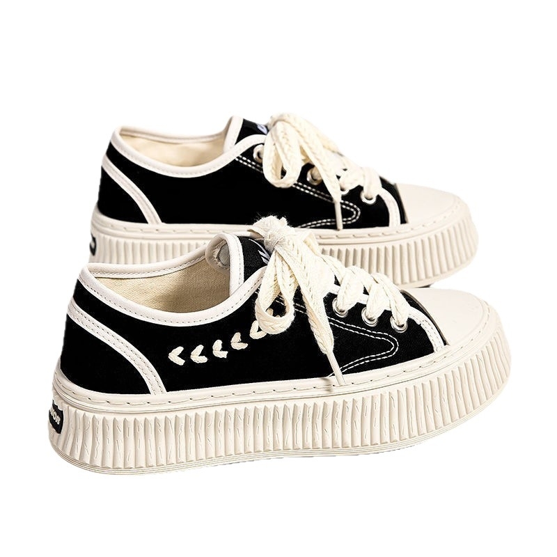 Sneakers unisex din pânză, talpă din cauciuc, șireturi, vârf rotund, talpă PU, purtare zilnică