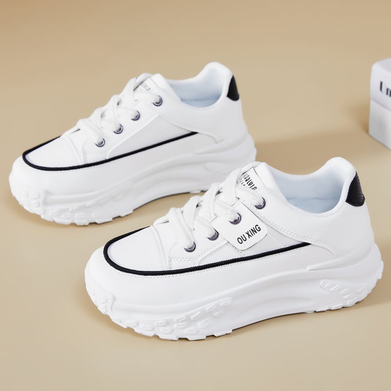 Дамски платнени обувки с повдигащ ефект – връзки, дебел под (Върх: синтетична кожа; Подметка: PVC; Затваряне: връзки; Тип подметка: дебела)