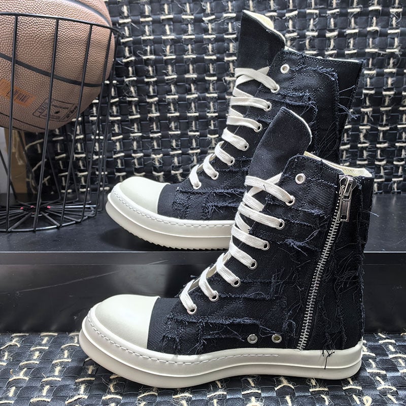 Adidași casual din pânză, talie joasă, închidere laterală cu fermoar, respirabili, branț din piele de vițel prim-strat