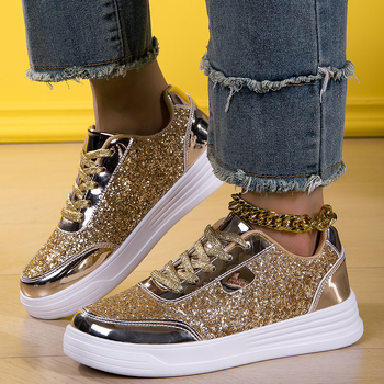 Γυναικείες casual καμβά sneakers με σόλα από καουτσούκ, όλες τις εποχές, χαμηλό ύψος, κορδόνια, στρογγυλός μπροστινό, PU πάτος