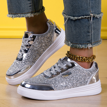 Γυναικείες casual καμβά sneakers με σόλα από καουτσούκ, όλες τις εποχές, χαμηλό ύψος, κορδόνια, στρογγυλός μπροστινό, PU πάτος