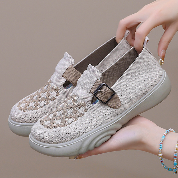 Damske casual tenisice s pletenim gornjim dijelom, bez vezanja, niski potpetica 1–3 cm, PVC potplat, tekstilna uloška