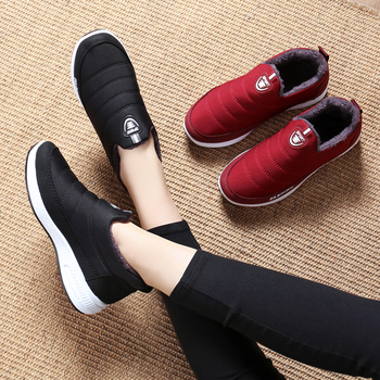 Зимни обувки за възрастни, slip-on модел, топла подплата от изкуствен пух, платнена горна част, PVC подметка, кръгъл нос, унисекс