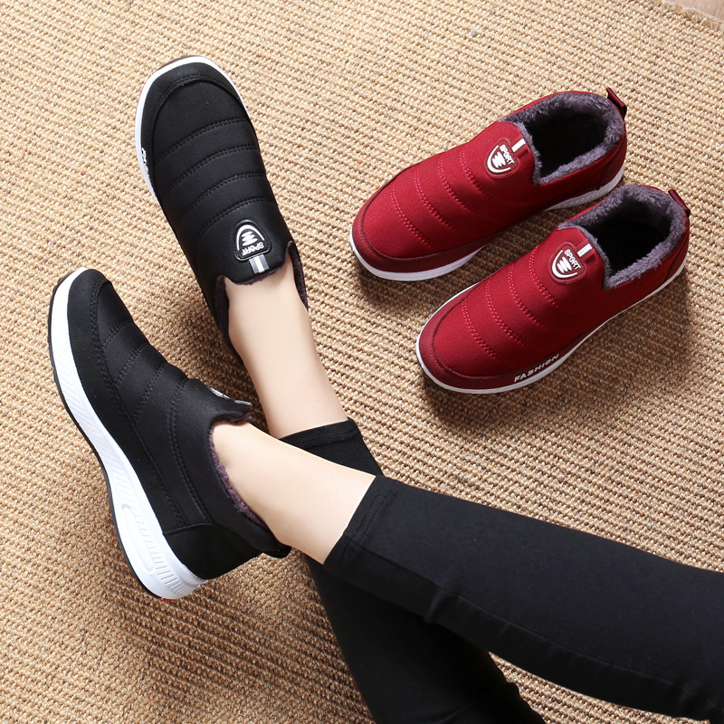Зимни обувки за възрастни, slip-on модел, топла подплата от изкуствен пух, платнена горна част, PVC подметка, кръгъл нос, унисекс