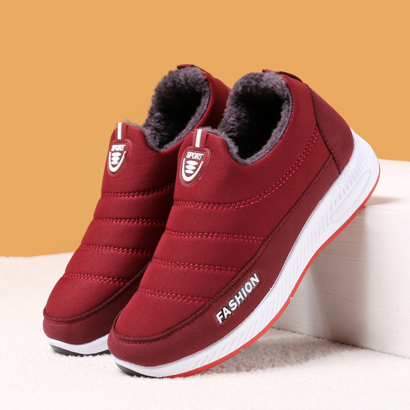 Зимни обувки за възрастни, slip-on модел, топла подплата от изкуствен пух, платнена горна част, PVC подметка, кръгъл нос, унисекс