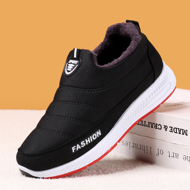 Зимни обувки за възрастни, slip-on модел, топла подплата от изкуствен пух, платнена горна част, PVC подметка, кръгъл нос, унисекс