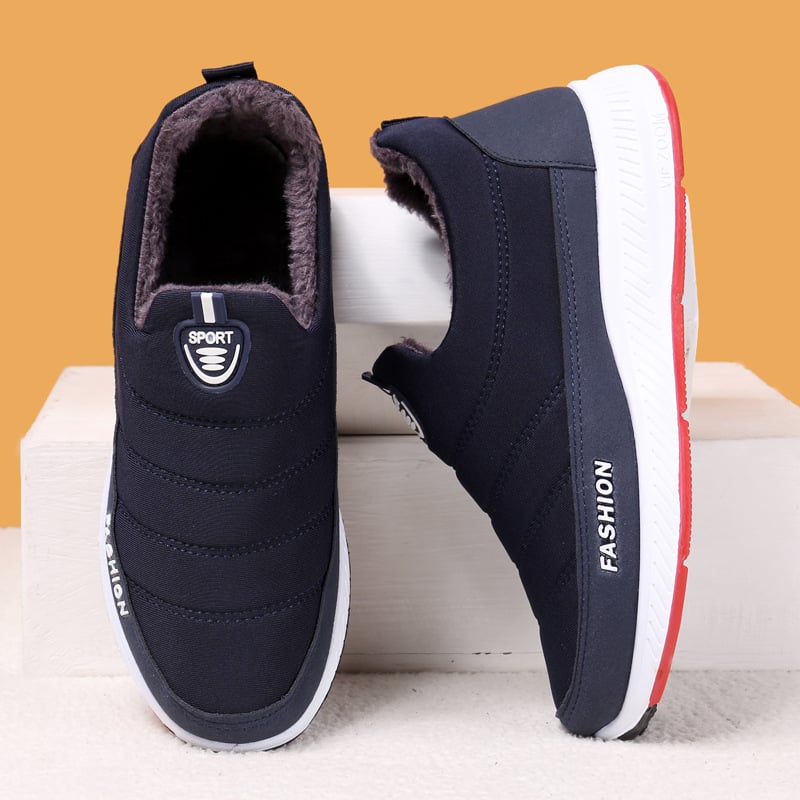 Зимни обувки за възрастни, slip-on модел, топла подплата от изкуствен пух, платнена горна част, PVC подметка, кръгъл нос, унисекс